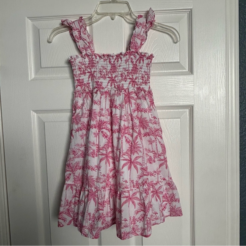 Janie and Jack Emily Smocked Sundress Size 8 Magenta Flamingo Toile‎ Cotton